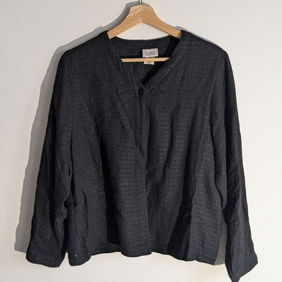 Eileen Fisher Black Linen Button Front Lagenlook Cardigan Women's Size XS - Picture 1 of 5